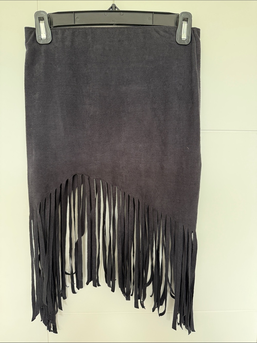 Fringe Suede Pencil Skirt - Black